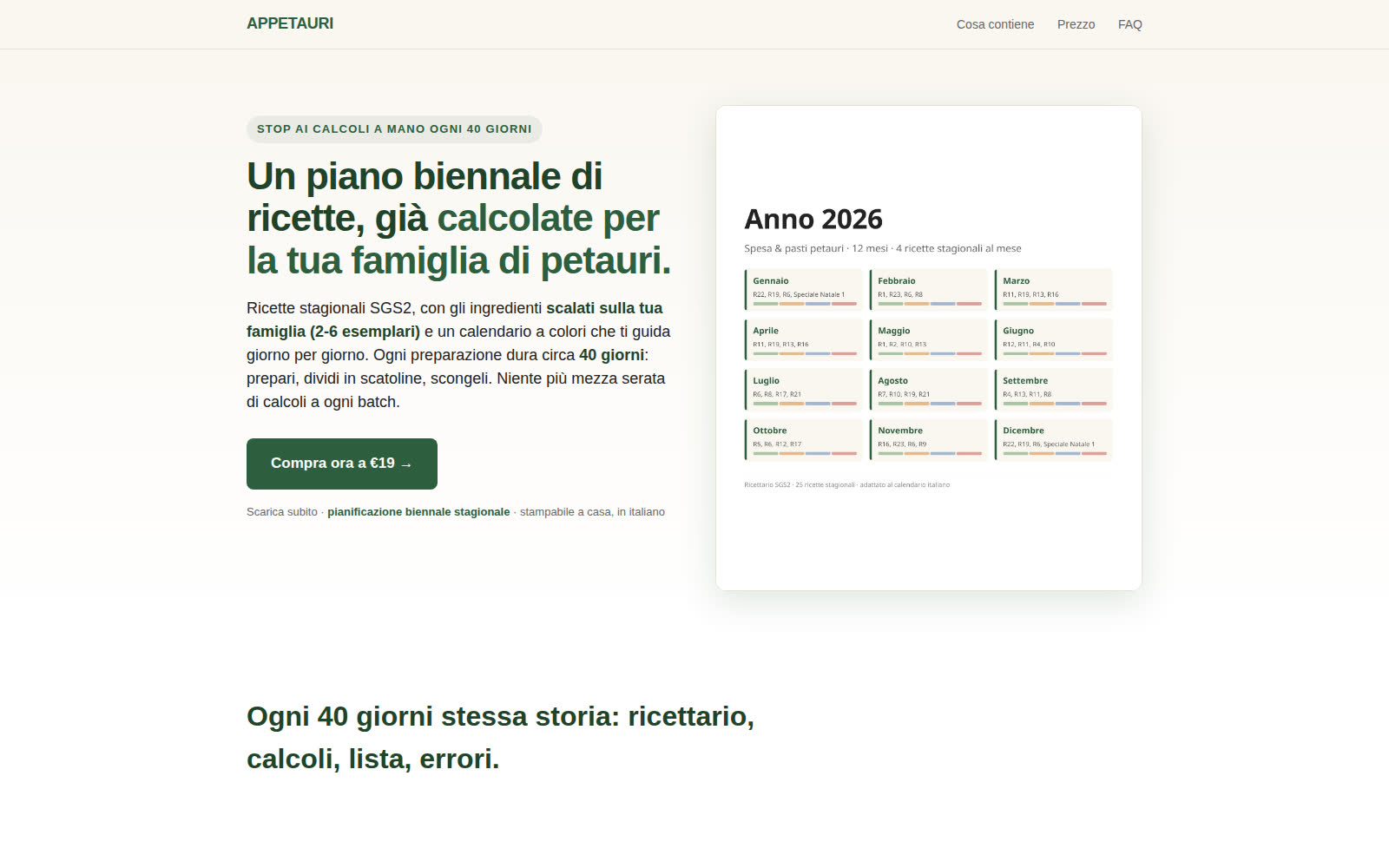 APPETAURI — sito di vendita di un calendario in PDF