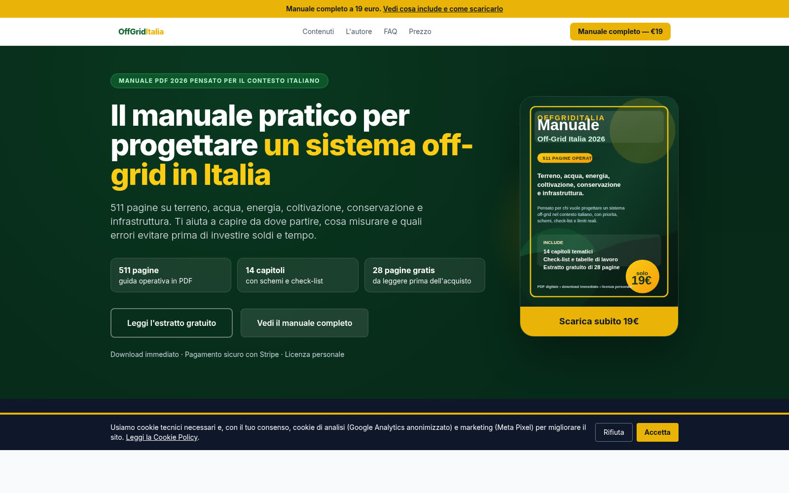 OffGridItalia — sito che vende un manuale digitale
